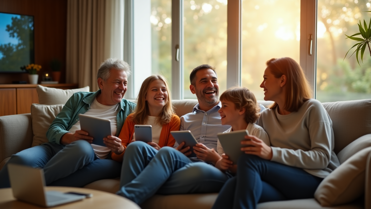 Familia española disfrutando de servicios convergentes de internet